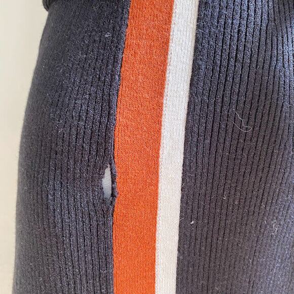 Caara Size Small Cedar Midi Dress Knit A Line Black Orange White Striped Belted - Picture 2 of 12